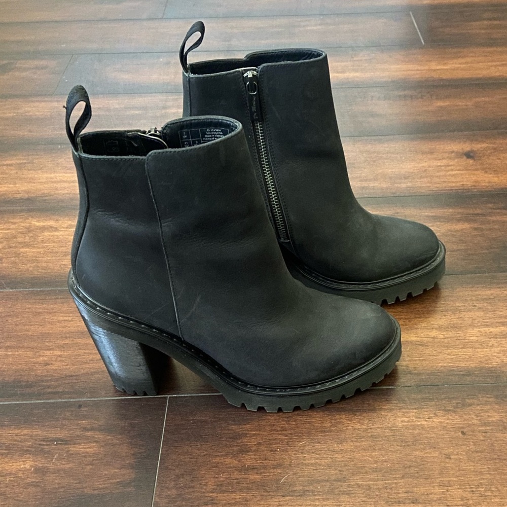 Dr. Martens Black Chunky Heel Ankle Boots